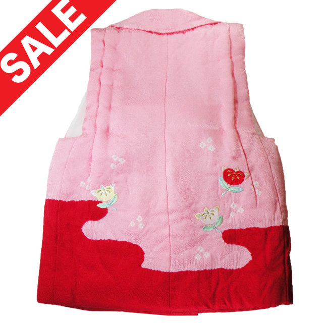 七五三 □正絹 高級被布 花橘刺繍 （桃色） 桶しぼり染□ 【送料無料