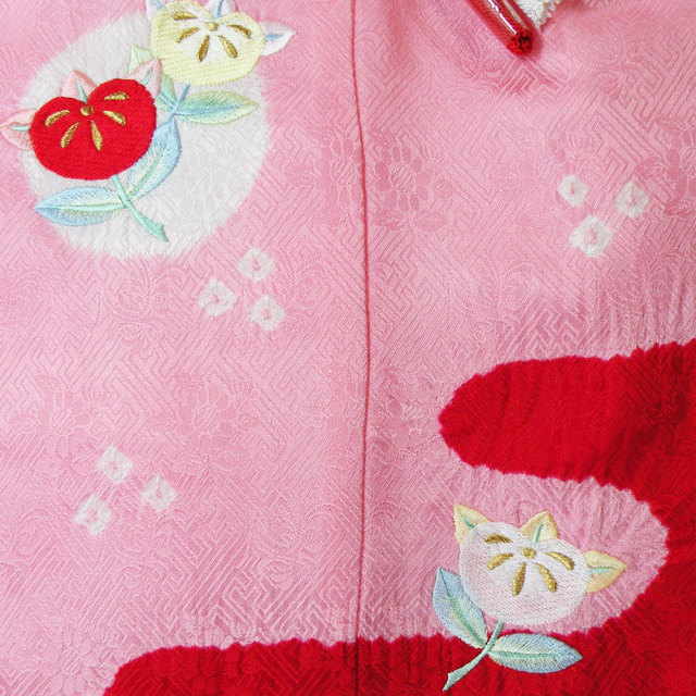 七五三 □正絹 高級被布 花橘刺繍 （桃色） 桶しぼり染□ 【送料無料
