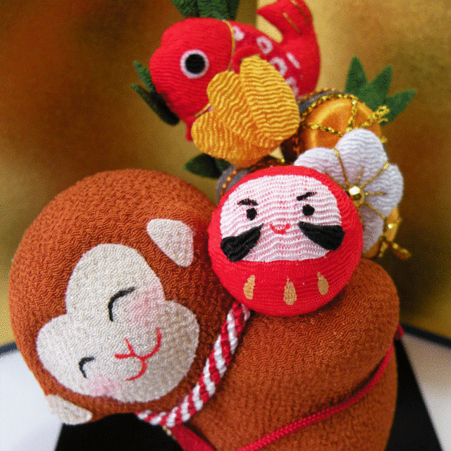 干支・申年 「縁起運び申」 龍虎堂 ちりめん 日本製