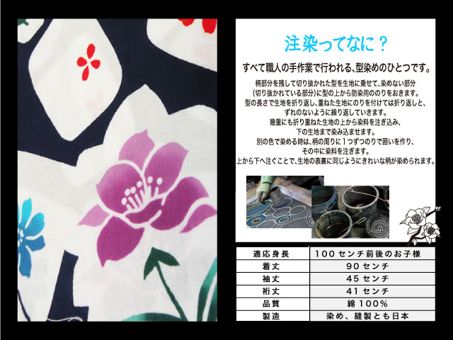 高級　注染　染め　浴衣 子供 子供浴衣 子ども こども ゆかた 古典柄 100 ３歳　４歳