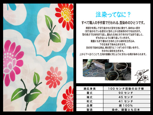 高級　注染　染め　浴衣 子供 子供浴衣 子ども こども ゆかた 古典柄 100 ３歳　４歳