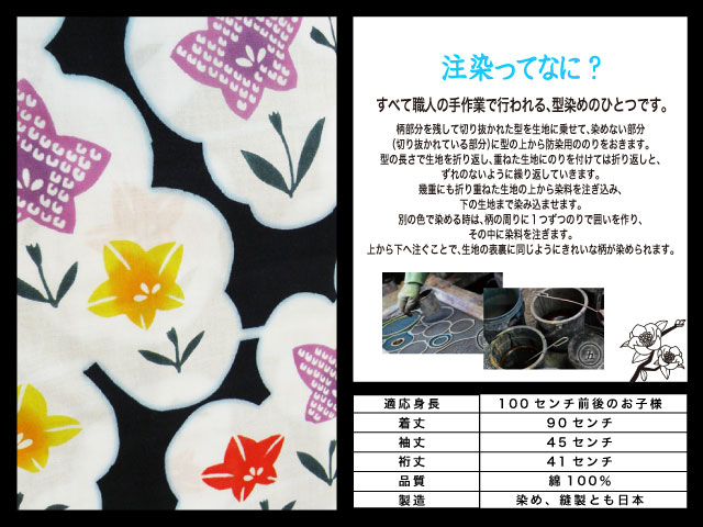 高級　注染　染め　浴衣 子供 子供浴衣 子ども こども ゆかた 古典柄 100 ３歳　４歳