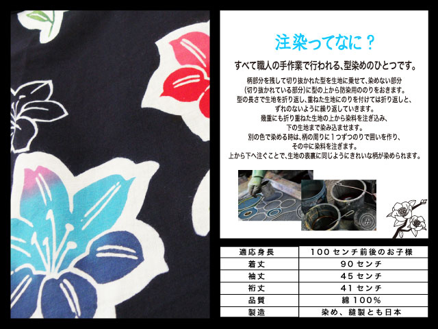 高級　注染　染め　浴衣 子供 子供浴衣 子ども こども ゆかた 古典柄 100 ３歳　４歳