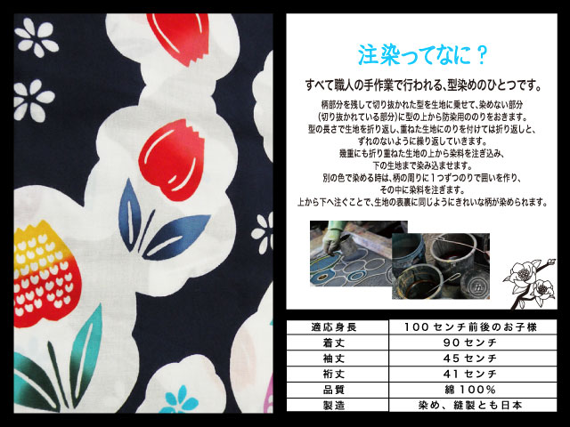 高級　注染　染め　浴衣 子供 子供浴衣 子ども こども ゆかた 古典柄 100 ３歳　４歳