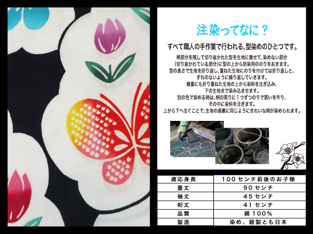 高級　注染　染め　浴衣 子供 子供浴衣 子ども こども ゆかた 古典柄 100 ３歳　４歳