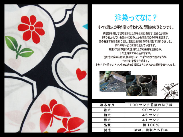 高級　注染　染め　浴衣 子供 子供浴衣 子ども こども ゆかた 古典柄 100 ３歳　４歳