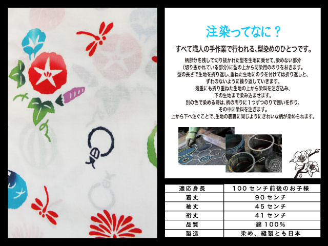 高級　注染　染め　浴衣 子供 子供浴衣 子ども こども ゆかた 古典柄 100 ３歳　４歳