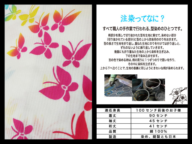 高級　注染　染め　浴衣 子供 子供浴衣 子ども こども ゆかた 古典柄 100 ３歳　４歳