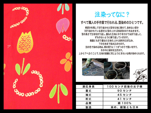 高級　注染　染め　浴衣 子供 子供浴衣 子ども こども ゆかた 古典柄 100 ３歳　４歳