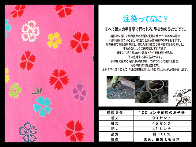 高級　注染　染め　浴衣 子供 子供浴衣 子ども こども ゆかた 古典柄 100 ３歳　４歳