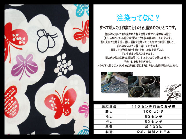 高級　注染　染め　浴衣 子供 子供浴衣 子ども こども ゆかた 古典柄 110 ５歳　６歳