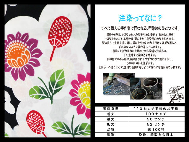 高級　注染　染め　浴衣 子供 子供浴衣 子ども こども ゆかた 古典柄 110 ５歳　６歳
