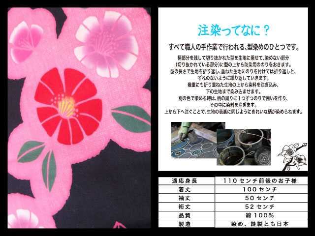高級　注染　染め　浴衣 子供 子供浴衣 子ども こども ゆかた 古典柄 110 ５歳　６歳