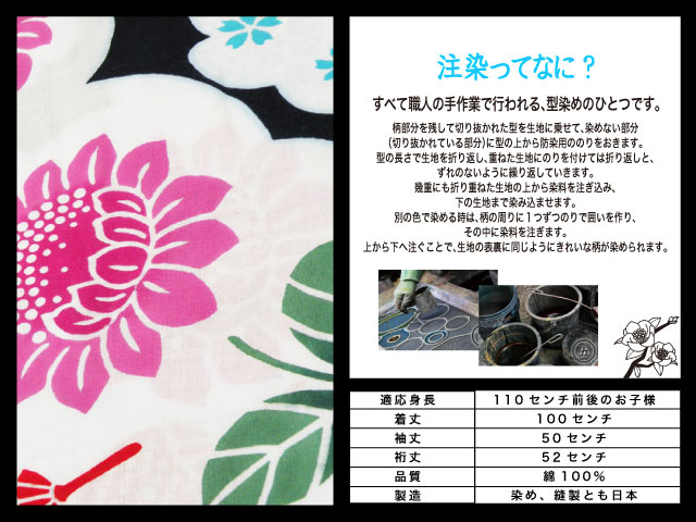 高級　注染　染め　浴衣 子供 子供浴衣 子ども こども ゆかた 古典柄 110 ５歳　６歳