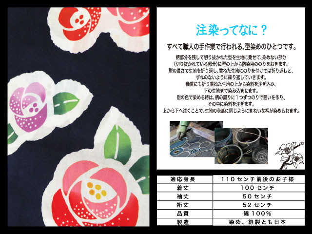 高級　注染　染め　浴衣 子供 子供浴衣 子ども こども ゆかた 古典柄 110 ５歳　６歳  ゆかた