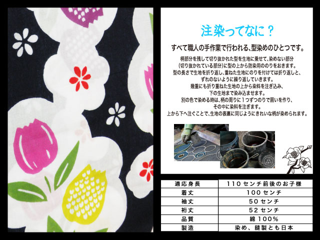 高級　注染　染め　浴衣 子供 子供浴衣 子ども こども ゆかた 古典柄 110 ５歳　６歳 ゆかた