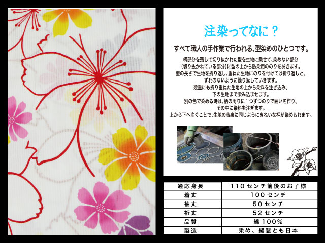 高級　注染　染め　浴衣 子供 子供浴衣 子ども こども ゆかた 古典柄 110 ５歳　６歳 ゆかた