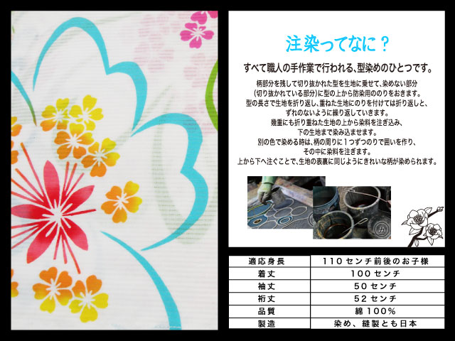高級　注染　染め　浴衣 子供 子供浴衣 子ども こども ゆかた 古典柄 110 ５歳　６歳 ゆかた
