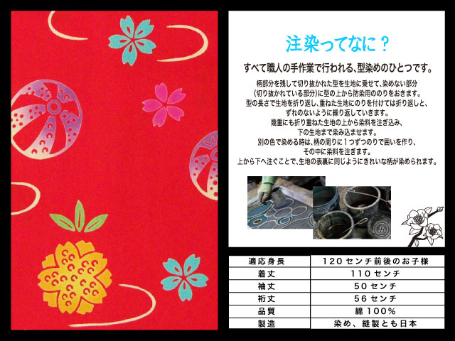 高級　注染　染め　浴衣 子供 子供浴衣 子ども こども ゆかた 古典柄 1２0 ７歳　８歳 ゆかた