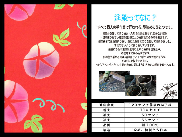 高級　注染　染め　浴衣 子供 子供浴衣 子ども こども ゆかた 古典柄 1２0 ７歳　８歳 ゆかた