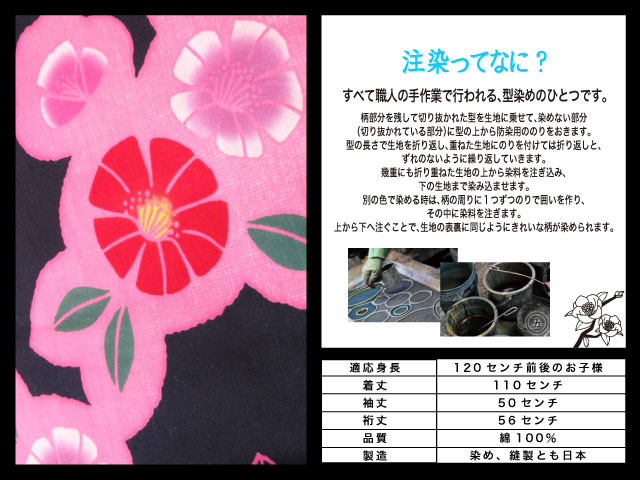 高級　注染　染め　浴衣 子供 子供浴衣 子ども こども ゆかた 古典柄 1２0 ７歳　８歳 ゆかた