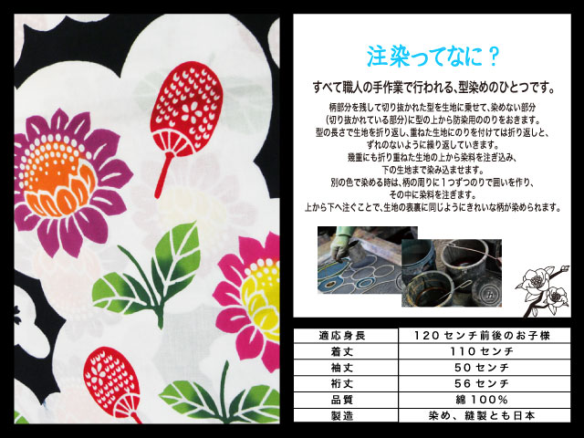 高級　注染　染め　浴衣 子供 子供浴衣 子ども こども ゆかた 古典柄 1２0 ７歳　８歳 ゆかた