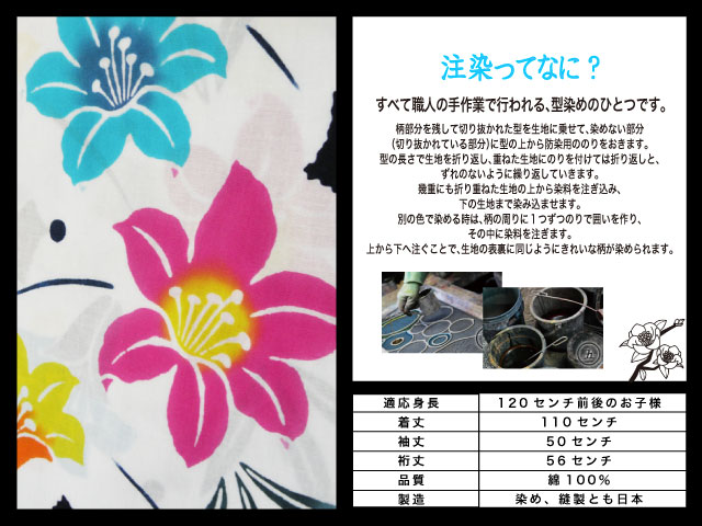 高級　注染　染め　浴衣 子供 子供浴衣 子ども こども ゆかた 古典柄 1２0 ７歳　８歳 ゆかた