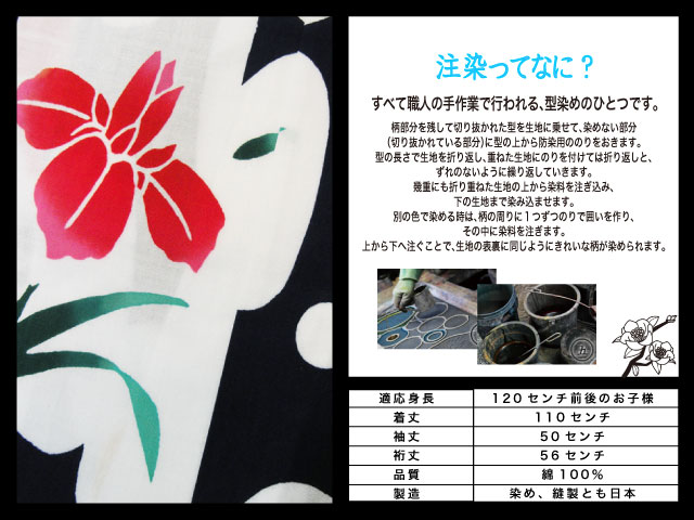 高級　注染　染め　浴衣 子供 子供浴衣 子ども こども ゆかた 古典柄 1２0 ７歳　８歳 ゆかた