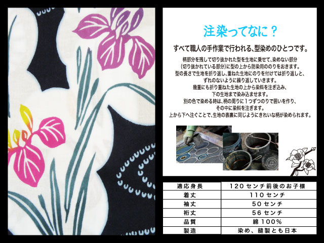高級　注染　染め　浴衣 子供 子供浴衣 子ども こども ゆかた 古典柄 1２0 ７歳　８歳 ゆかた