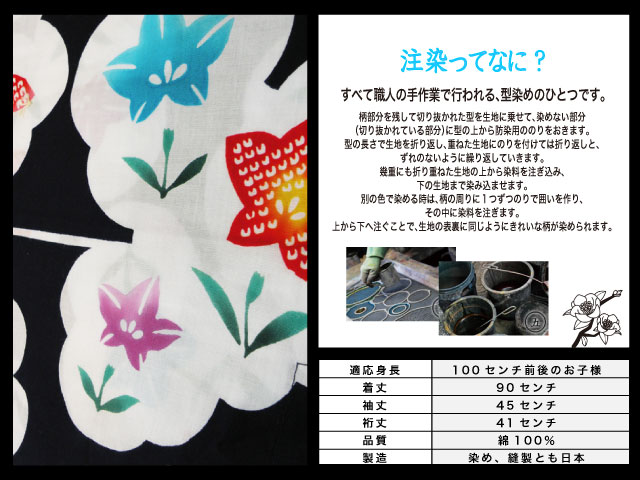 高級　注染　染め　浴衣 子供 子供浴衣 子ども こども ゆかた 古典柄 100 ３歳　４歳